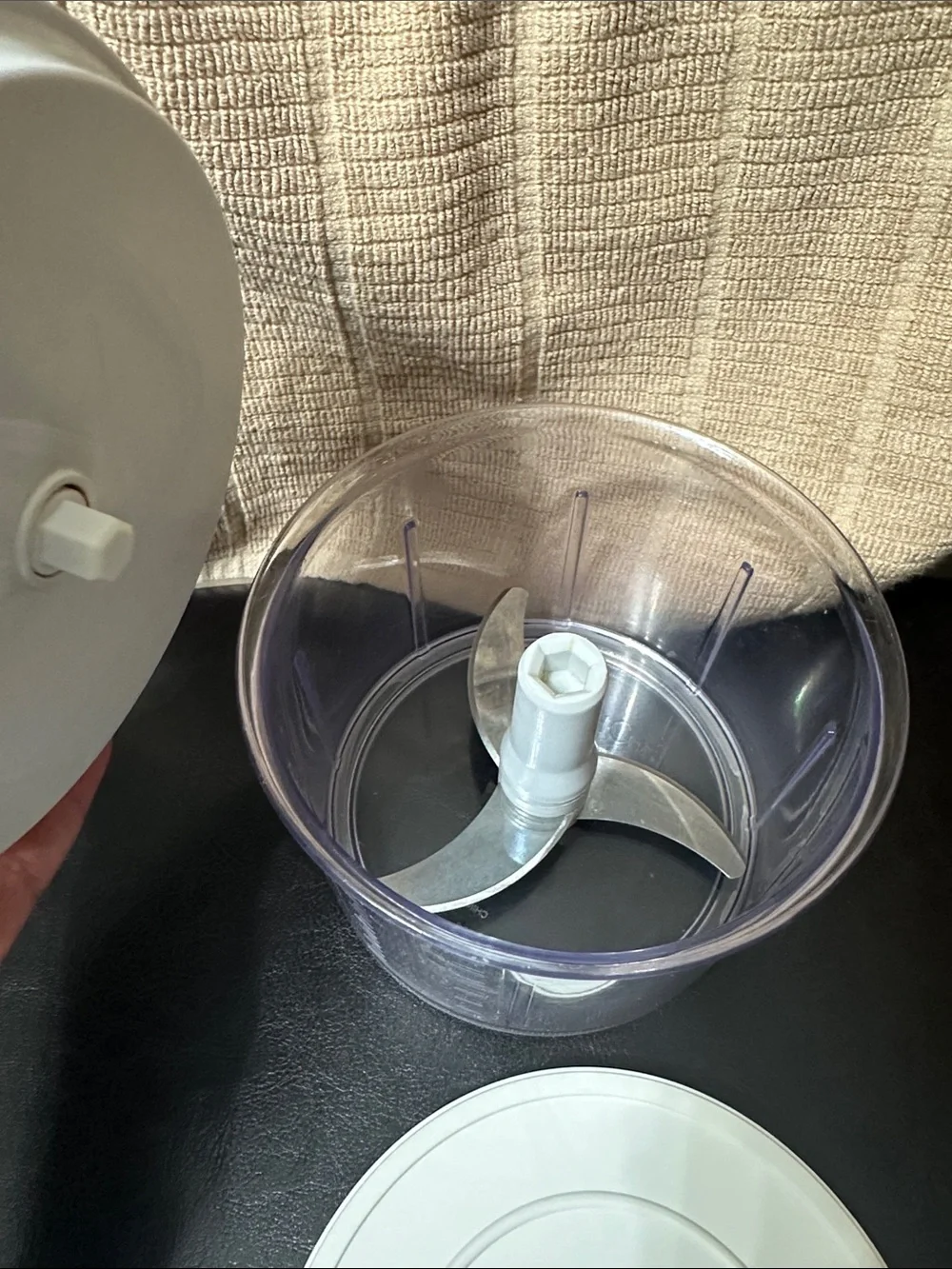 The Pampered Chef White Manual Food Chopper with Clear Bowl and storage lid